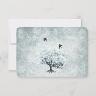 Tarjeta De Confirmación De Asistencia Árbol de hojas de corazón de Damasco azul de amor 