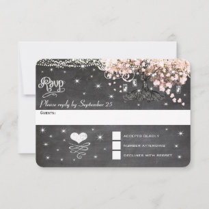 Tarjeta De Confirmación De Asistencia Árbol de hojas de corazón rosadas de cardíaco de p