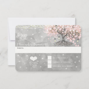 Tarjeta De Confirmación De Asistencia Árbol de hojas de corazón rosadas de cardíaco de p