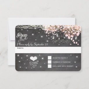Tarjeta De Confirmación De Asistencia Árbol de hojas de corazón rosadas de cardíaco de p