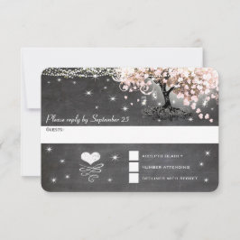 Tarjeta De Confirmación De Asistencia Árbol de hojas de corazón rosadas de cromboard de 
