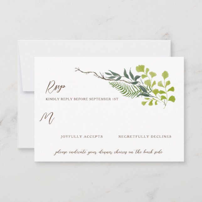 Tarjeta De Confirmación De Asistencia Árbol de Pepper Fern deja la boda del jardín (Anverso)