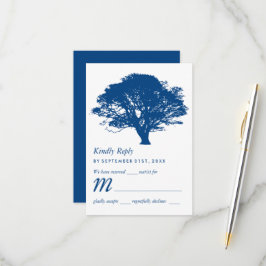 Tarjeta De Confirmación De Asistencia Árbol de roble azul, Boda rústico y minimalista