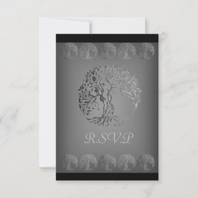 Tarjeta De Confirmación De Asistencia Árbol Mehndi de la vida (Henna) (Plata) (Anverso)