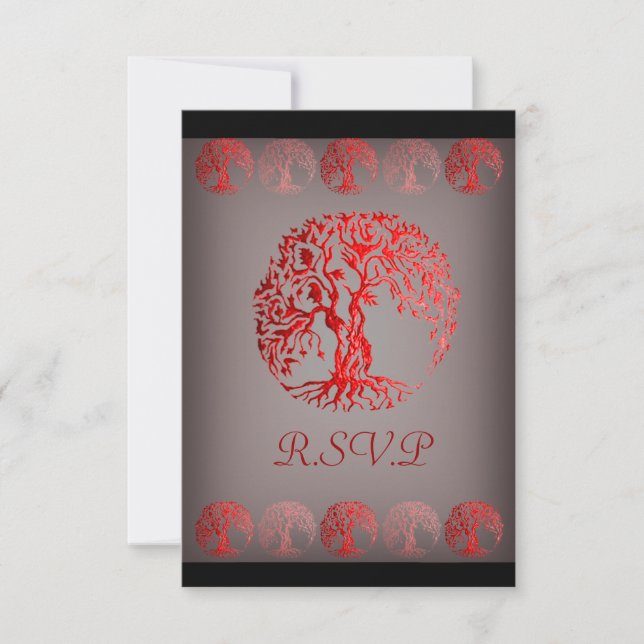 Tarjeta De Confirmación De Asistencia Árbol Mehndi de la vida (Henna) (Rojo) (Anverso)