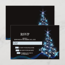 Tarjeta De Confirmación De Asistencia Árbol negro elegante azul brillante para fiesta de