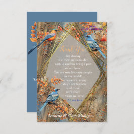 Tarjeta De Confirmación De Asistencia Árboles altos, hojas otoñales y aves azules.