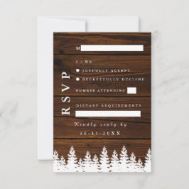 Tarjeta De Confirmación De Asistencia Árboles de pino de madera rústica caen en la boda