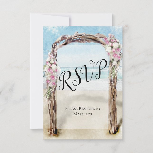 Tarjeta De Confirmación De Asistencia Arco de boda acuarela con Rosas (Anverso)
