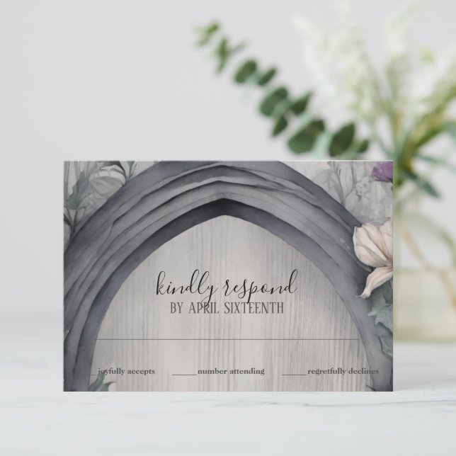 Tarjeta De Confirmación De Asistencia Arco floral blanco gótico Pagan Ayuno (Anverso de pie)