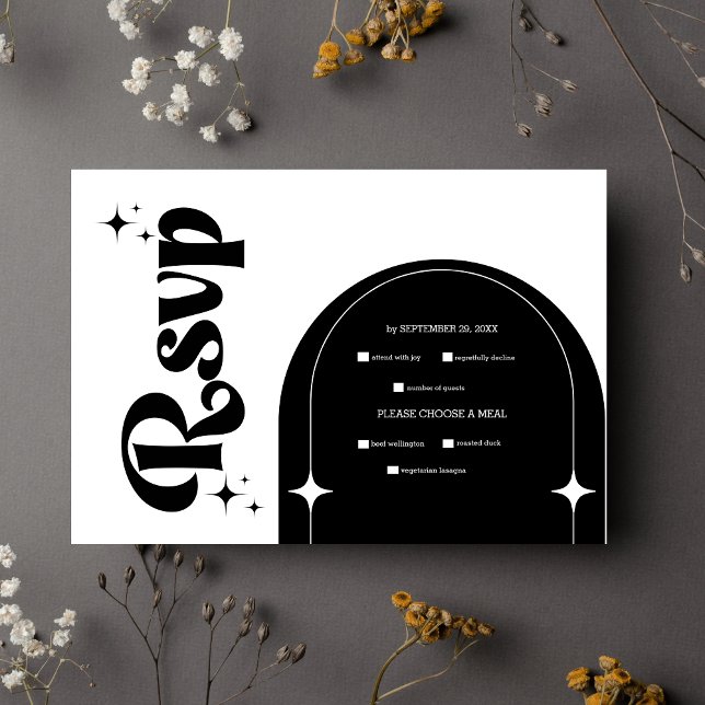 Tarjeta De Confirmación De Asistencia Arco retro mínimo negro y blanco (Subido por el creador)