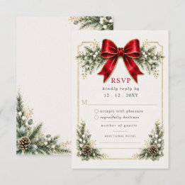 Tarjeta De Confirmación De Asistencia Arco Rojo Botánico Floral Invierno Navidad Boda