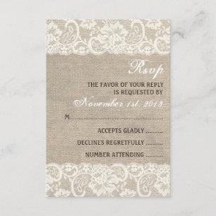 Tarjeta De Confirmación De Asistencia Arpillera rústica de la mirada del cordón que casa