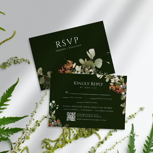Tarjeta De Confirmación De Asistencia Arreglos florales de acuarela Boda verde (Subido por el creador)