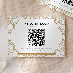 Tarjeta De Confirmación De Asistencia Art Deco Gatsby Boda White Gold Código QR de los a