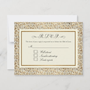 Tarjeta De Confirmación De Asistencia Art Deco Nouveau Faux Gold Floral Damask Lace