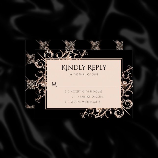 Tarjeta De Confirmación De Asistencia Art Deco Ornamental | Black Copper Nouveau (Subido por el creador)