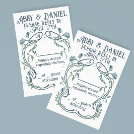 Tarjeta De Confirmación De Asistencia Art Nouveau azul-verde