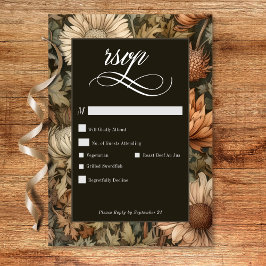 Tarjeta De Confirmación De Asistencia Art Nouveau Brown William Morris Boda Floral