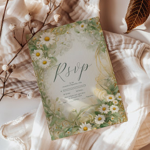 Tarjeta De Confirmación De Asistencia Art Nouveau Daisies Ivory Green Boda