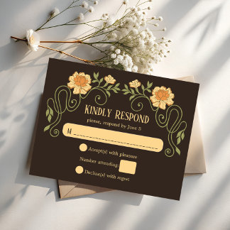 Tarjeta De Confirmación De Asistencia Art nouveau dark brown elegant wedding