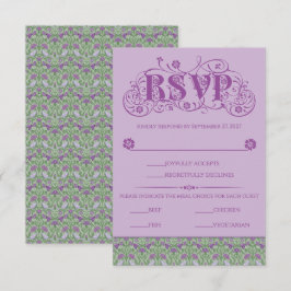 Tarjeta De Confirmación De Asistencia Art Nouveau Elegant Lovebirds Purple