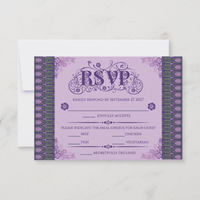Tarjeta De Confirmación De Asistencia Art Nouveau Elegant Purple Thistle Border (Anverso)