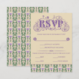 Tarjeta De Confirmación De Asistencia Art Nouveau Elegant Thistle Vintage Yellow