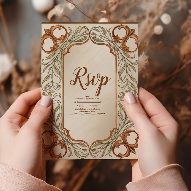 Tarjeta De Confirmación De Asistencia Art Nouveau Elegante Boda Botánico (Subido por el creador)