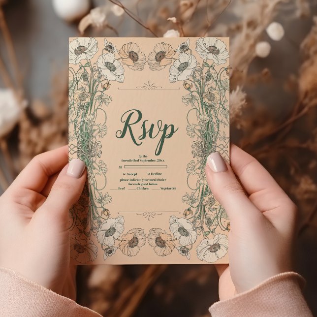 Tarjeta De Confirmación De Asistencia Art Nouveau floral boda (Subido por el creador)