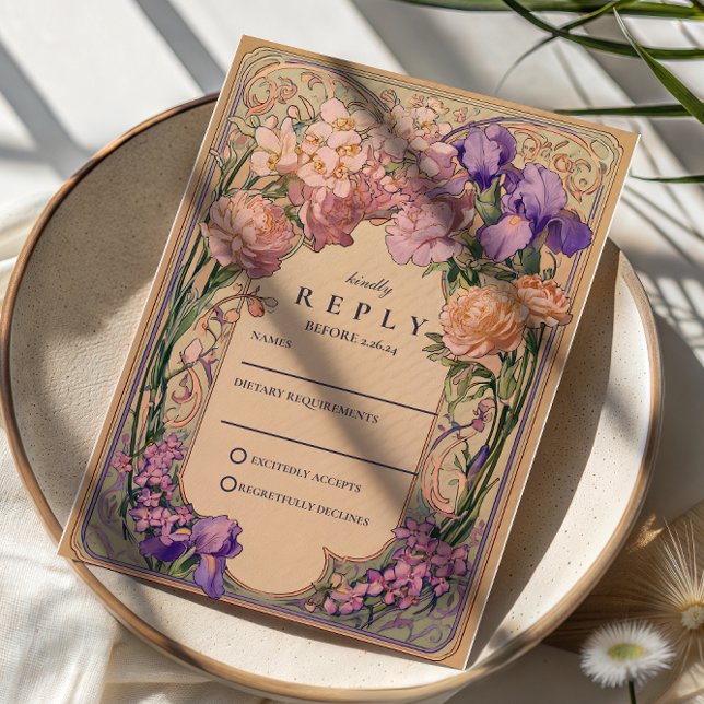 Tarjeta De Confirmación De Asistencia Art Nouveau Floral Wedding (Subido por el creador)