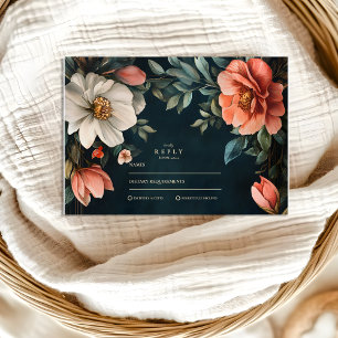 Tarjeta De Confirmación De Asistencia Art Nouveau Flores Oscuras