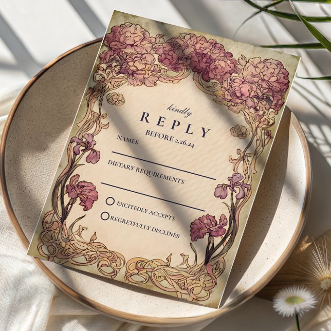 Tarjeta De Confirmación De Asistencia Art Nouveau Orchid Wedding (Subido por el creador)
