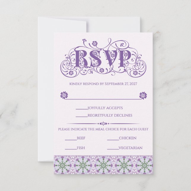 Tarjeta De Confirmación De Asistencia Art Nouveau Thistle Wheel Lilac Vertical (Anverso)