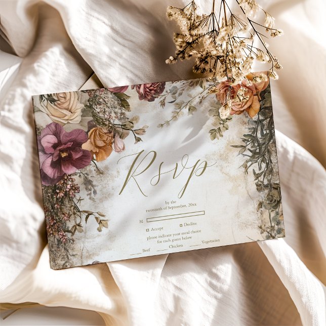 Tarjeta De Confirmación De Asistencia Art Nouveau Victoriano Real Boda Floral (Subido por el creador)