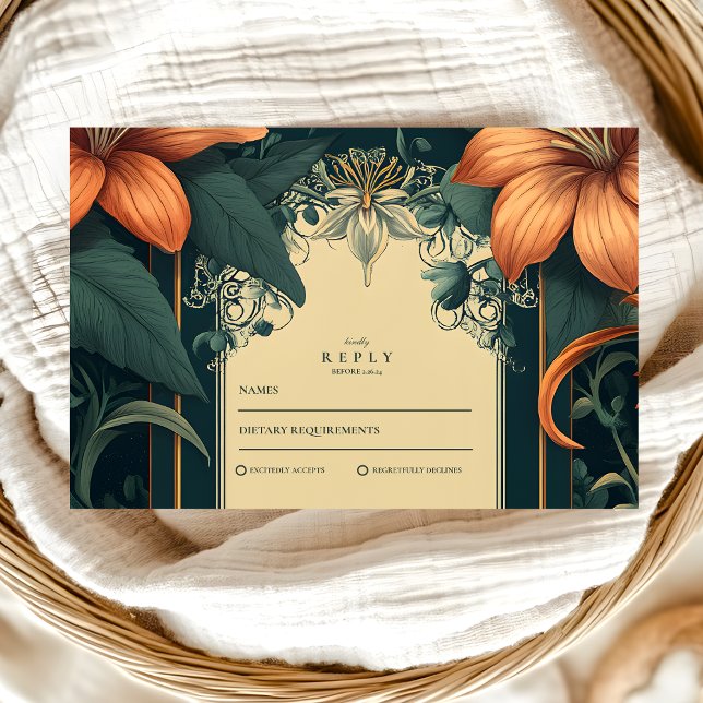 Tarjeta De Confirmación De Asistencia Art Nouveau Whimsical Floral Boda (Subido por el creador)