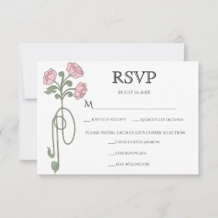 Tarjeta De Confirmación De Asistencia Arte Antiguo Flores Rosadas y Comidas de Salvia