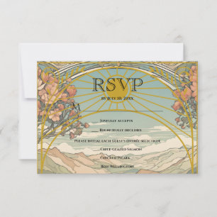 Tarjeta De Confirmación De Asistencia Arte Antiguo Nouveau Deco Naturaleza Boda Comida