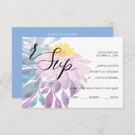 Tarjeta De Confirmación De Asistencia Arte de Acuarela de Dahlia Rosa Azul Morado Elegan