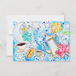 Tarjeta De Confirmación De Asistencia Arte de café con hojas de otoño