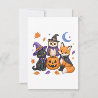 Tarjeta De Confirmación De Asistencia Arte de Calabaza Zorro Búho Gato Negro Bruja