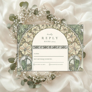Tarjeta De Confirmación De Asistencia Arte floral nuevo verde de boda