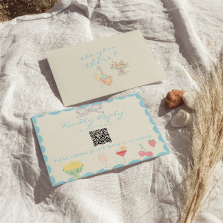 Tarjeta De Confirmación De Asistencia Arte Retro Nouveau Código QR Dibujado a Mano Boda