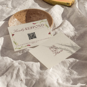 Tarjeta De Confirmación De Asistencia Arte Retro Nouveau Vintage Floral Código QR Boda