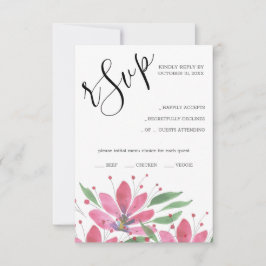 Tarjeta De Confirmación De Asistencia Arte Rústico Lotus acuarela Hot Pink