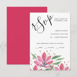 Tarjeta De Confirmación De Asistencia Arte Rústico Lotus acuarela Hot Pink