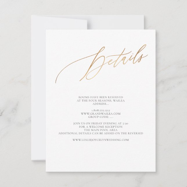 Tarjeta De Confirmación De Asistencia ArtsApp Elegant Details Faux Gold Luxe Caligrafía (Anverso)