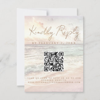 Tarjeta De Confirmación De Asistencia Atardecer en la playa Boda en la costa Escanea el 