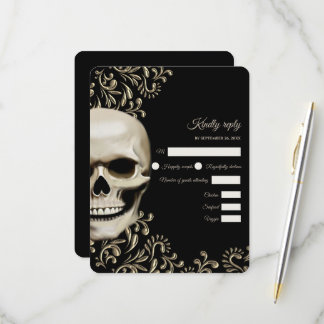 Tarjeta De Confirmación De Asistencia Aterradora floral roja oscura calavera gótica hall
