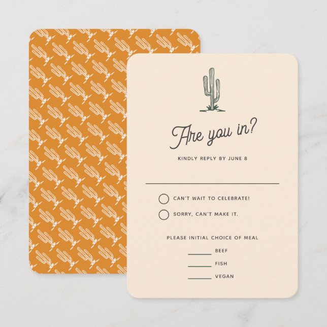 Tarjeta De Confirmación De Asistencia Audaz Boda del paisaje del desierto del Saguaro Ca (Anverso / Reverso)